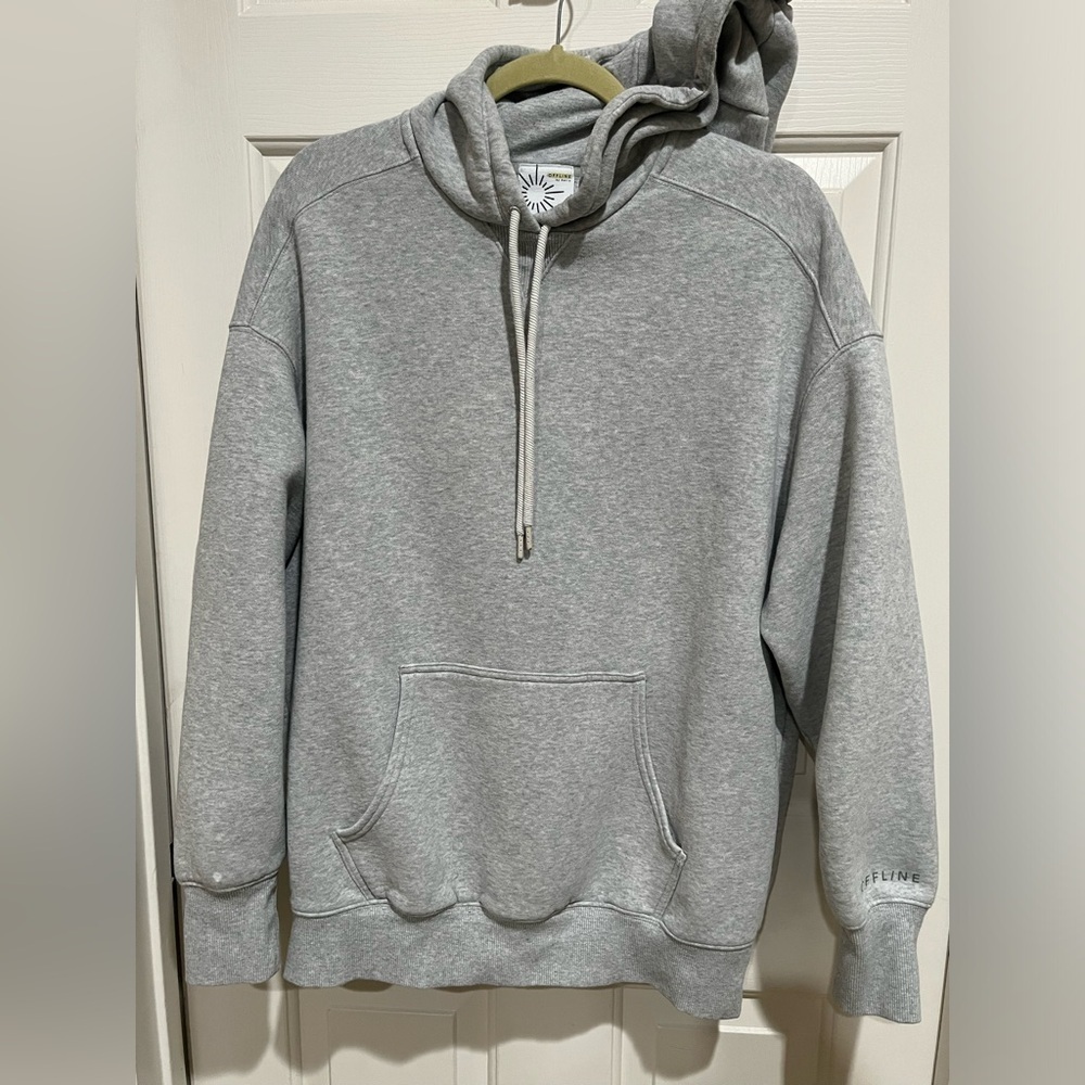Gray OFFLINE Hoodie with Drawstring, LONG SLEEVES WITH THUMB SLOTS, SIZE S/P